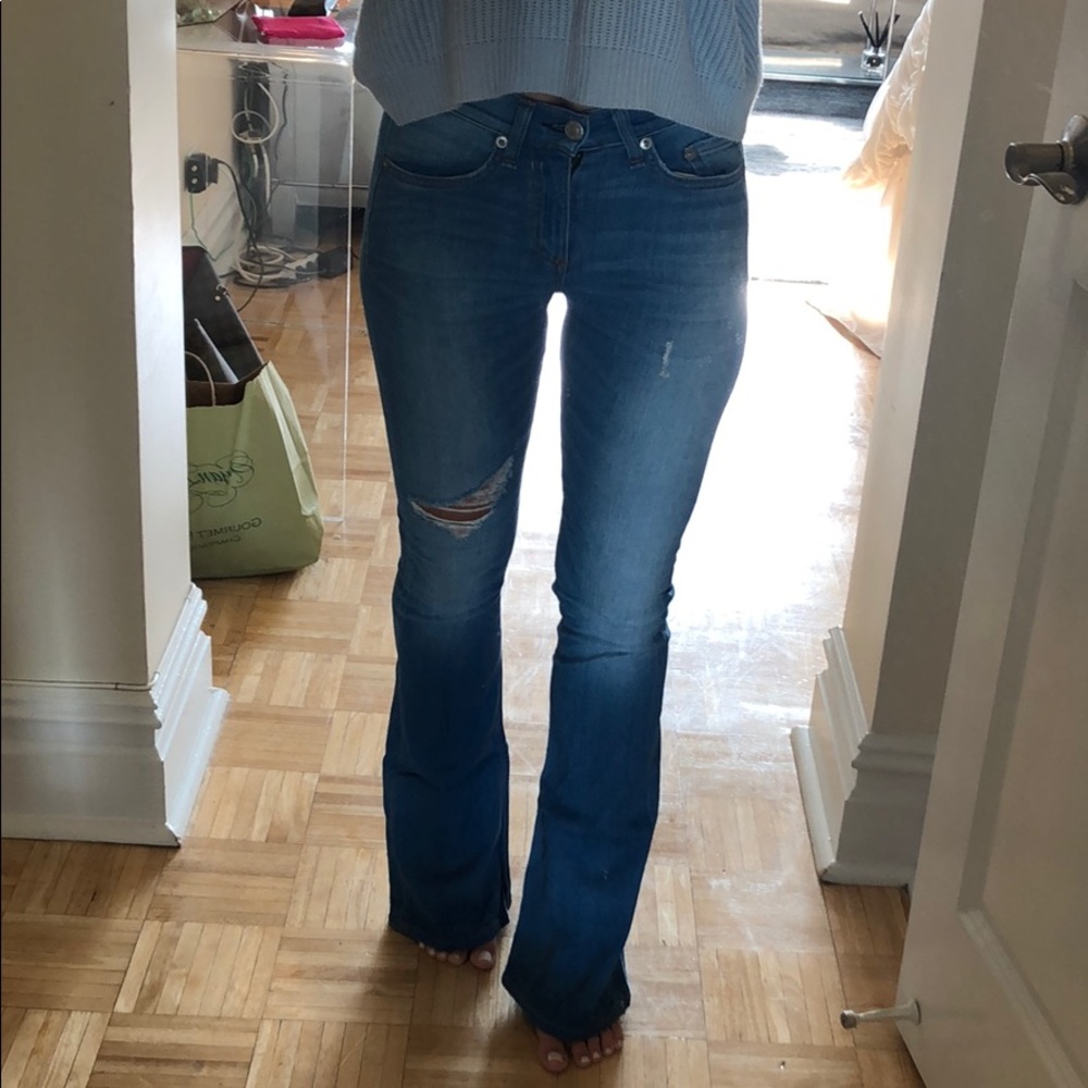 Rag & Bone wide leg jeans with rips in knee